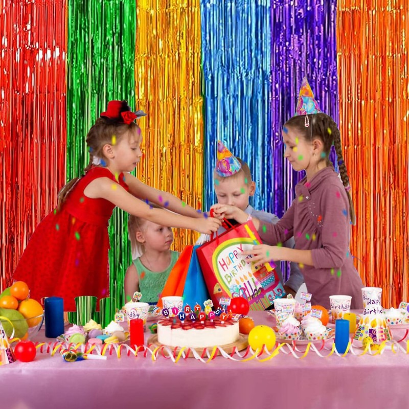 Fiesta Party Decorations Foil Fringe Curtains Backdrop 2 Pack Rainbow