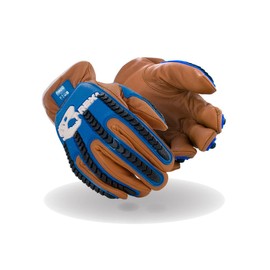 MAGID T-REX TRX843WXL Winter Thermal Impact Goatskin Leather Driver Work Glove | Cut Level A7, Puncture 4, 100G Thinsulate, Kevlar Lining, TPR Back, Blue/Brown, Size 10/XL