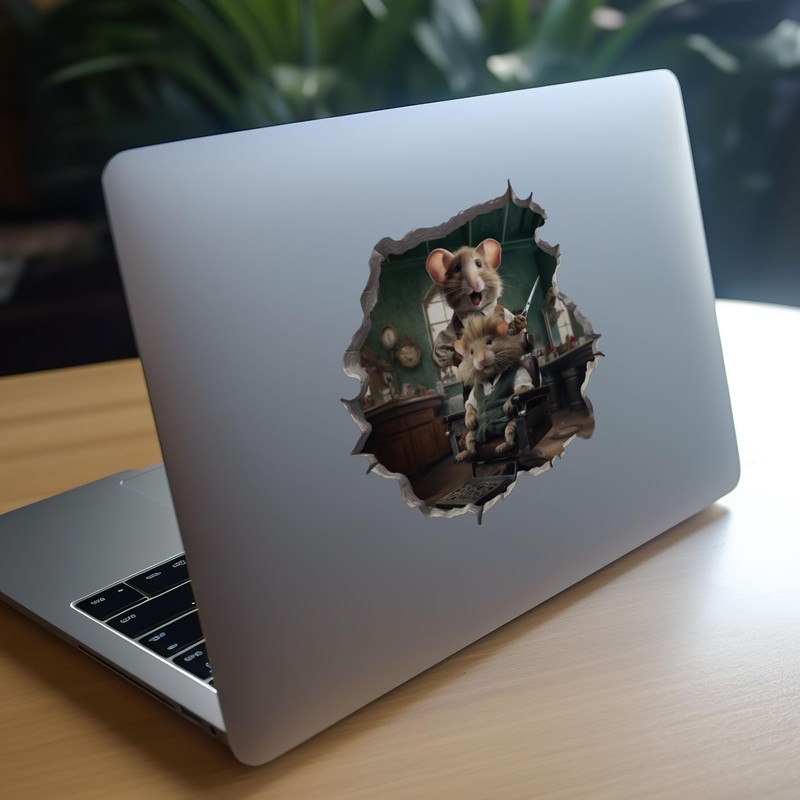 Barber Mouse in Hole Decal - 3D Wall Sticker