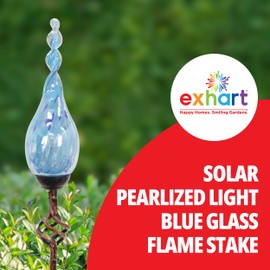 Exhart Luces solares para jardín – Estacas de cristal perlado, estacas de jardín de llama de cristal soplado a mano, luces de acento LED que transforman una entrada de jardín o evento (estaca de cristal de 9 pulgadas de 91,4 cm)