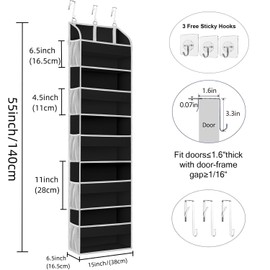 TAHAVICE 2 Pack Over The Door Storage Organizer with 5 Pockets 10 Mesh Side Pockets, 44 lbs Weight Capacity Door Hanging Organizers and Storage for Bedroom,Bathroom,Nursery,Pantry,Dorm(Black)