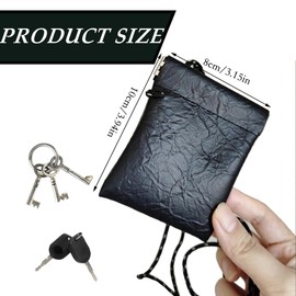OHYER Coin Bag Coin Purse Leather Bag Coin Purse Men's Coin Pouch Leather Key Case Car Key Bag Snap Closure Necklace Kraft Paper Pattern, black, No