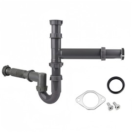 Garbage Disposal Installation Kit, Complete Kitchen Sink Drain Pipe Kit for Double Bowl Sink, 1-1/2" Plumbing, Wall Mount or Floor Drain, Includes Elbow, P trap, Flange, Gasket and Adjustable Tailpipe