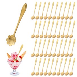 80 Pieces Stainless Steel Gold Coffee Spoons Set, Mini Flower Tea Spoons Cute for Party Favors Serving Stirring Dessert Sugar Spice Jars Cafe Tiny Tableware (Gold)