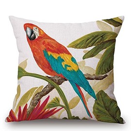 JES&MEDIS Home Cotton Linen Decorative Square Throw Pillowcase Cute Bird Cartoon Patten Cushion Pillows Cover,18" x 18".