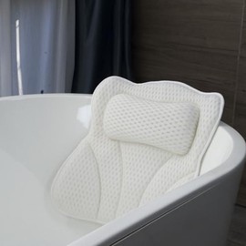 Joeyset Bath Pillows for Tub Head Neck Back Support, Bathtub Pillow 4D Breathable Air Mesh, Spa Relaxing Gifts for Women, Luxury Bathing Accessories with 6 Suction Cups and Hook, White