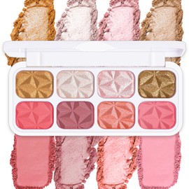 Wugbc 8 Colors Blush Palette Makeup, Face Highlighters Contouring Powder, Shimmer Bronzer Rubores De Maquillaje for Cheeks, Mineral Blushes Highlighting Shades Waterproof Illuminator Women Cosmetics