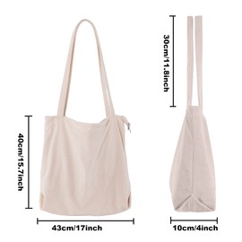 ZhengYue Corduroy Tote Bag for Women Large Shoulder Bag with Zipper and Pockets for College School Work Travel Shopping Daily Use Beige