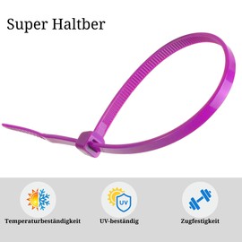 Pack of 100 Cable Ties, Cable Ties UV Resistant, Nylon, Various Sizes, Super Durable, Self-Locking Cable Ties (Pink, 100 Pieces x 100 mm)