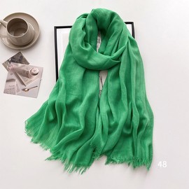 Canxiaoba Women's Cotton and Hemp Scarf Solid Color Wrinkled Four Seasons Versatile Silk Scarf Long Sunscreen Solid Color Fashion Shawl (Emerald Green)