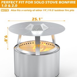 Heat Deflector for Solo Stove Bonfire 19" Accessories Stainless Steel Heat Diffuser for Firepit Captures and Redirects Warmth with Handle and Legs for Outdoor