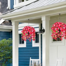 Ivydale Artificial Hanging Flowers Plants Basket for Outdoors Summer Decoration, Fake Hibiscus Vines UV Resistance Realistic Silk Flowers for Outside Home Patio Porch Balcony Garden Yard Wedding, Mix