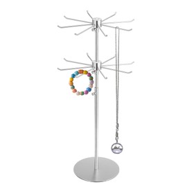 SUIKIHUM 1 Pack - Stainless Steel Keychain Display Stand, 380-660mm Adjustable 2-layer Rotating Jewelry Display Stand Appropriate for Necklace Show, Silver