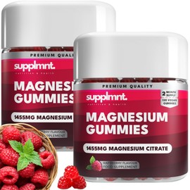 supplmnt. supplmnt. Magnesium Gummies for Adults - 120 Raspberry Vegan Gummies - 1455 Milligram of Magnesium Citrate Offering 160 Milligram - Gluten-Free Supplement for Women & Men - Double Pack
