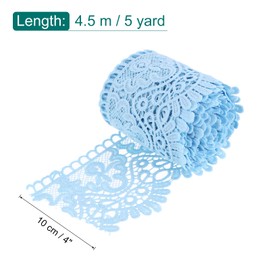 MECCANIXITY 4 Inch Wide 5 Yard Lace Ribbon Floral Pattern Dull Blue Lace Trim Ribbon Milk Silk Lace Trim for Sewing Making, DIY Crafts,Gift Wrapping, Wedding Decor