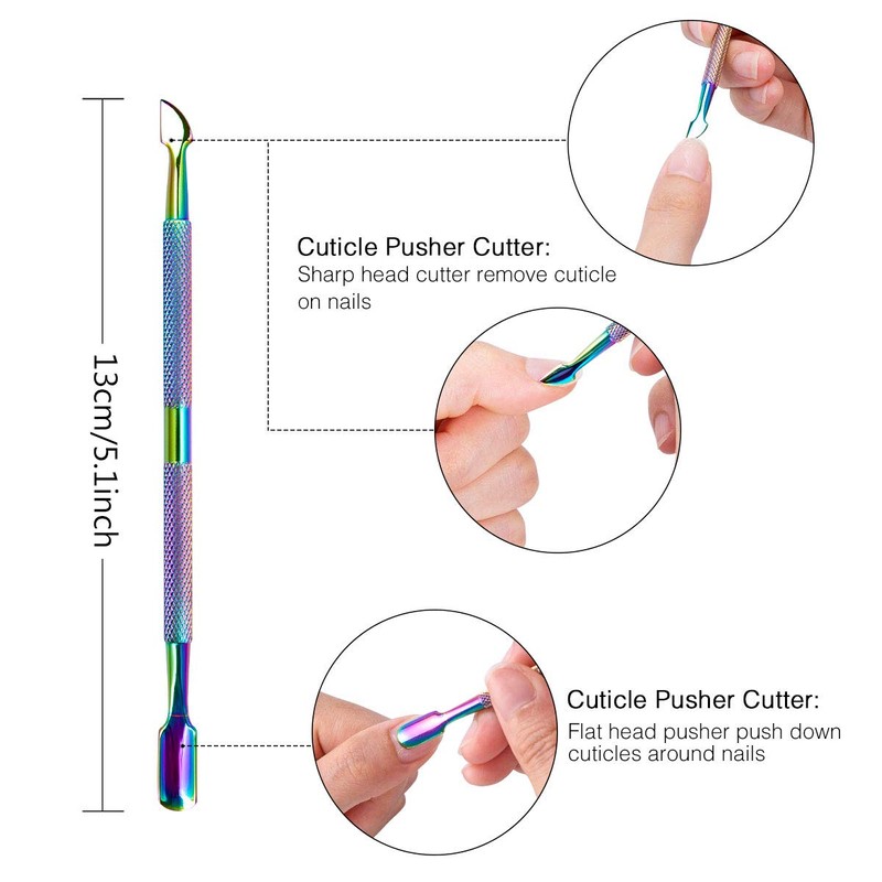 3-Piece Cuticle Pusher Set, Stainless Steel Cuticle Remover, Metal Cuticle