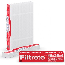 Filtrete 16x25x4 Refillable Air Filter replacement, MPR 1000, MERV 11, Allergen Defense, 2 Pack, use with reusable air filter frame of Filtrete Refillable Air Filter Kit 16x25x4, for HVAC, Furnace, AC