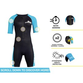 Cressi Tiburon 2 mm Short Sleeves Short Wetsuits, Black/Aquamarine, XS