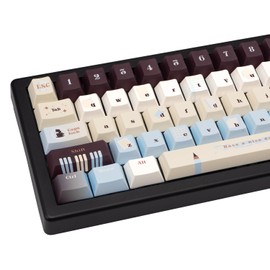 TIMSEKER 145-Key Cherry Profile PBT Dye-Sublimation Keycaps - Vintage Blue, Brown & Cream Colorway Custom Keycaps for ANSI/ISO Layout Mechanical Keyboards