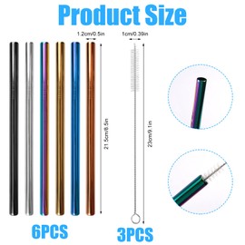 Pack of 10 Thick Metal Straws, 12 mm Stainless Steel Colourful Drinking Straws, Bubble Tea Straws, Reusable, Stainless Steel Bubble Tea Straws, Milkshake Straws, Metal for Smoothie, Juice, Coffee