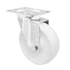 Wagner 04652501 Swivel Castor / Furniture Castor Diameter 125 mm, Height 155 mm, Galvanised Steel, White, Screw-On Plate 85 x 105 mm, Load Capacity 100 kg