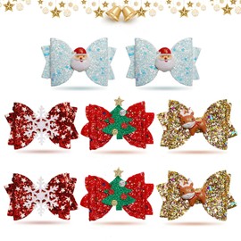 8pcs Christmas Hair Clip Glitter Sequined Christmas Santa Bow Clips Christmas Tree, Snowflower Elk Bow Hair Barrettes Hairpin Christmas Tree Accessories Christmas Birthday Gifts for Girls Women Toddlers