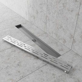 Hydroware 24 Inch Linear Shower Drain - Stainless Steel Rectangular Shower Floor Drain with Removable Patterned Grate, Hair Strainer, Threaded Adapter - Brushed