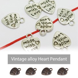 VGOL 200PCS Heart Shape Pendants Made with Love Vintage Charms for DIY Keychain Necklace Pendants Bracelets Earrings Jewelry Findings Making Accessory 4 Colours