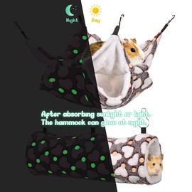Mogoko Noctilucent Luminous Brown Guinea Pig Rat Hammock Bunkbed Hanging Tunnel and Soft Bed Mat for Ferret Hedgehog Squirrel Hideout Cage Accessories (Tunnel and Bunkbed Hammock)