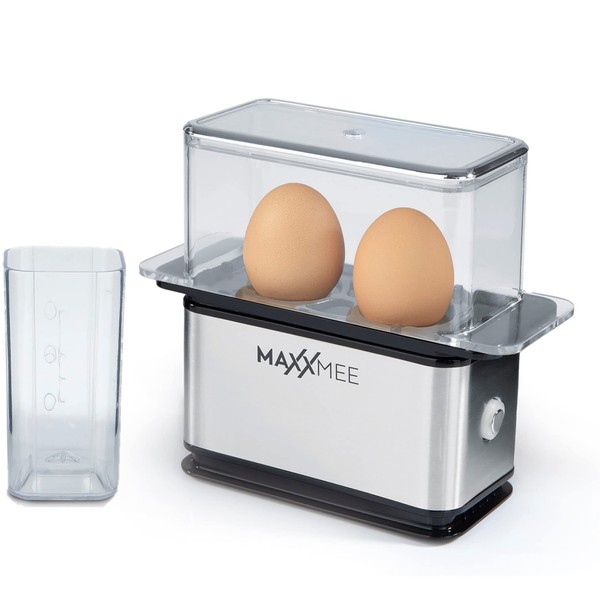 MAXXMEE Design Egg Cooker for up to 2 Eggs in Space-Saving, Modern Stainless Steel Design | Includes