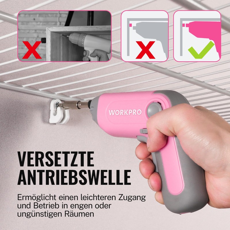 WORKPRO 3.6 V Pink Cordless Screwdriver Set (EU PKG)