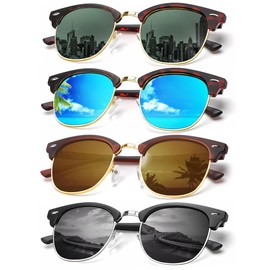 KALIYADI Polarized Sunglasses-for-Men Retro Sunglasses-Men: Semi-Rimless Frame Women Driving Sun glasses with UV Protection