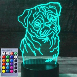 Jinnwell 3D Shar pei Dog led Night Light Lamp Illusion Night Light 16 Color Changing Table Desk Decoration Lamps Gift Acrylic Flat ABS Base USB Cable Toy