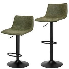 Finnhomy Bar Stools Set of 2 Counter Height, Swivel Barstools with Footrest and L Shape Back, Height Adjustable Modern Bar stools for Kitchen, Vintage Leather, Retro Green