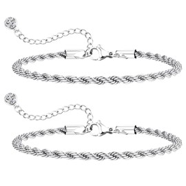 Aucuu Silver Bracelet for Women, Chain Bracelets for Women, Layered Dainty Link Chain Bracelets, Stackable Adjustable Link Charm Bracelets Set for Women Girls