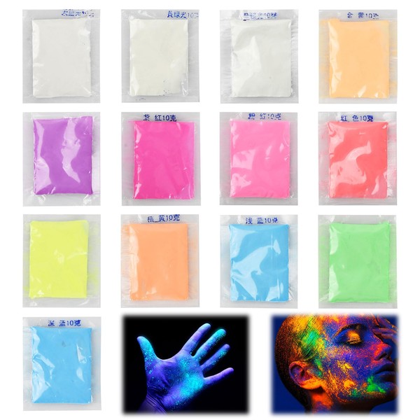 Fluorescent Pigments, Fluorescent Powder, Self-Luminous, 13 x 10 g Luminous