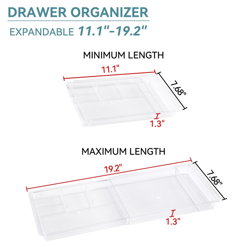 Oubonun Expandable Drawer Organizer 11.1” to 19.2” Width, Shallow Cosmetic