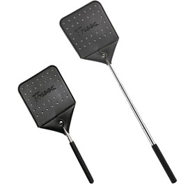 Trieez Flyswatter - Telescopic Fly Swatter, 2 Pack Sturdy Leather Fly Swatter, Heavy Duty Flyswatter with Durable Stainless Steel Handle, Rustic Bug Swatter for Flies, Bees, and Mosquitoes - Black