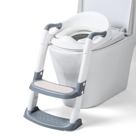 TYOPRWO Potty Training Seat with Step Stool Ladder for Toddler Kids, Foldable Potty Training Toilet for Boys Girs -Soft Comfortable Cushion, Toddler Potty Chair with Anti-Slip Pads（Gray）