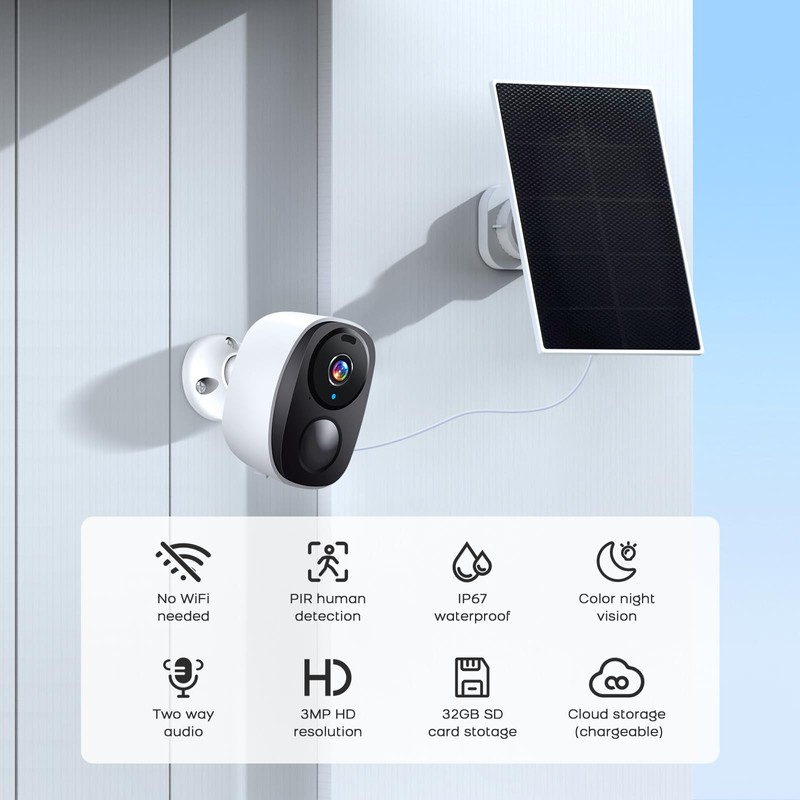 PGST Solar Home Security Cameras Wireless Outdoor,2K HD 360°View No
