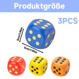 Pack of 4 5 cm Foam Cubes, 5 cm Large Dice, Colourful for Family Games and Learning Activities, Safe for Children from 3-12 Years, Ideal for Nursery and School