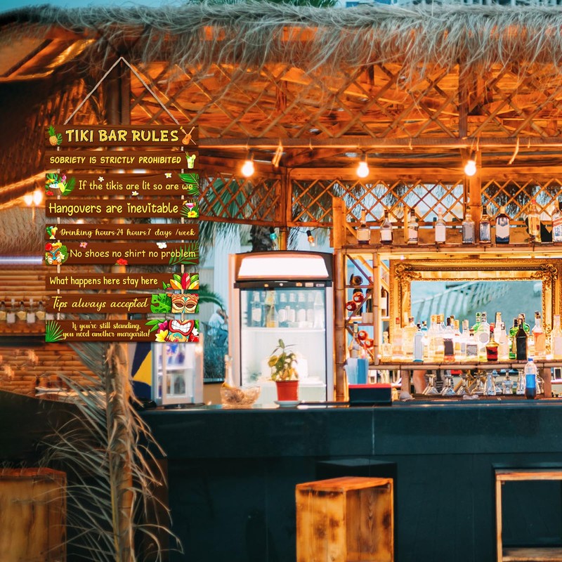 Tiki bar decorations Funny Tiki Bar Rules Sign Tiki Bar
