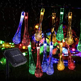 23ft 50 Leds Solar Raindrop String Lights Outdoor Waterproof Rain Drop Fairy Lights 8 Working Mode Change Color for Christmas Garden Yard Home Patio Ornament (Multi-Color)