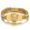Klapgo Lion Head Men's Bracelet Gold Tone Stainless Steel Cuban