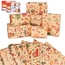 CCINEE 6 Pack Christmas Gift Wrapping Paper Sheet,50x70cm Christmas Wrapping Kraft Paper Snowflake Gingerbread Man Xmas Wrapping Paper for Christmas Gift Box Wrapping Decoration