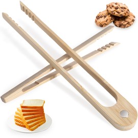 FCSTYODO Bamboo Toaster Tongs & Toast Tongs for Cooking - 8.6" Magnetic + 7.1" Mini Anti-Slip Duo | Premium Bamboo Utensils for Bacon, Bread, Salad (2-Piece)