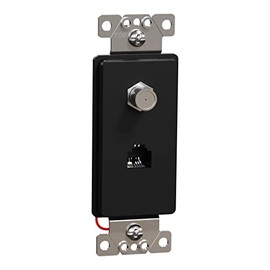 Schneider Electric – Square D X Series Combination RJ11 4 Position 4 Conductor Two-Line Telephone Jack & CATV F Coupler Decorator Strap, Matte Black, for Cable TV, Satellite, and Cable Modems