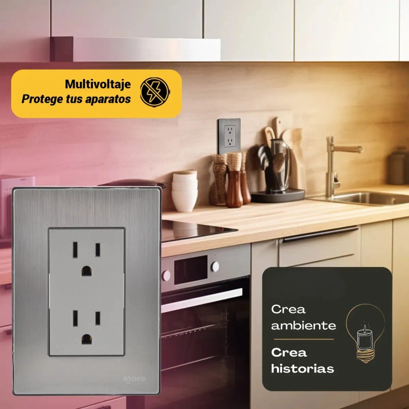 Placa Armada Inox Con Contacto Dúplex Acero Inoxidable 2 Pzs