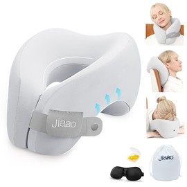 jiaao 2-in-1 Travel Neck Pillow, Advanced Neck Support for Long Flights, Travel Essentials with 3D Eye Masks, infinity travel pillow - Color: Grey