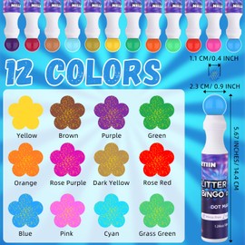 Crtiin 48 Pcs Glitter Bingo Daubers in 12 Colors 1.28 Oz/ 38 ml, Shimmer Dot Markers Bingo Supplies Paint Dotters for Back to School Supplies Crafts Drawing Coloring Dot Paint Craft Kit